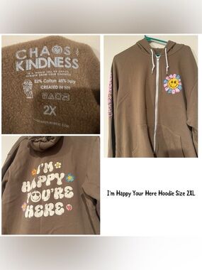 Brown "I'm Happy You're Here" Zip Hoodie - Size 2X